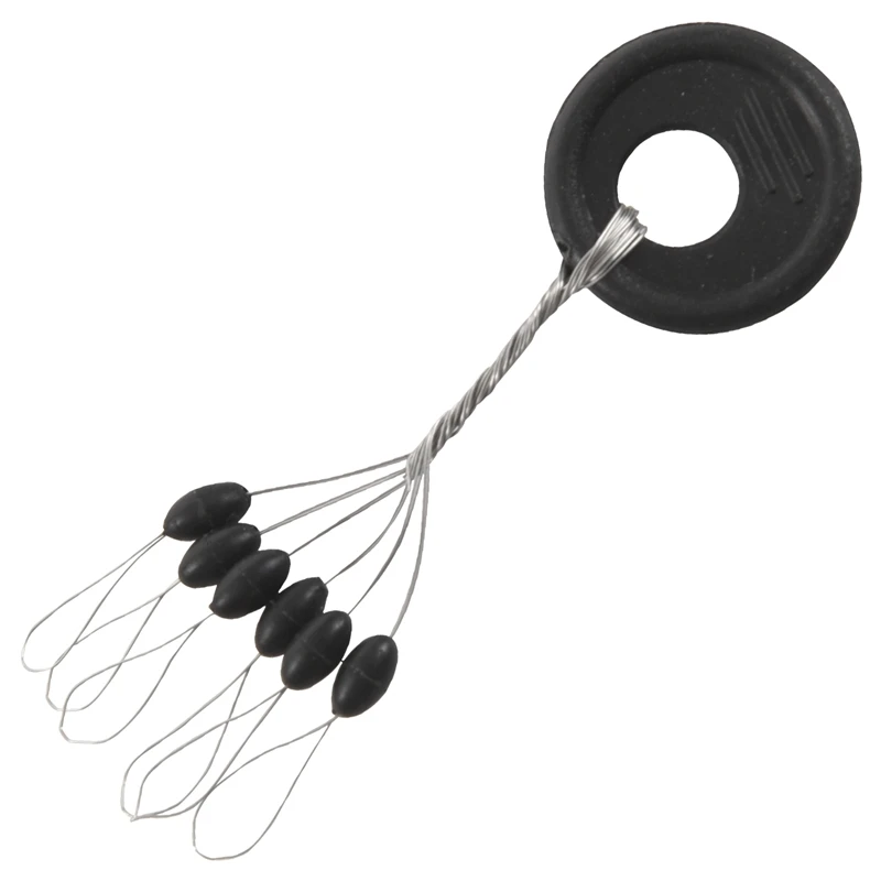 

Hot 10 Pcs 6 in 1 Black Rubber Oval Stop Bead Ring Fishing Bobber Stopper