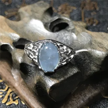 

13x10mm Genuine Aquamarine Ring Jewelry For Women Lady Crystal Bezel Setting Adjustable Size Blue Gemstone Fashion Ring AAAAA