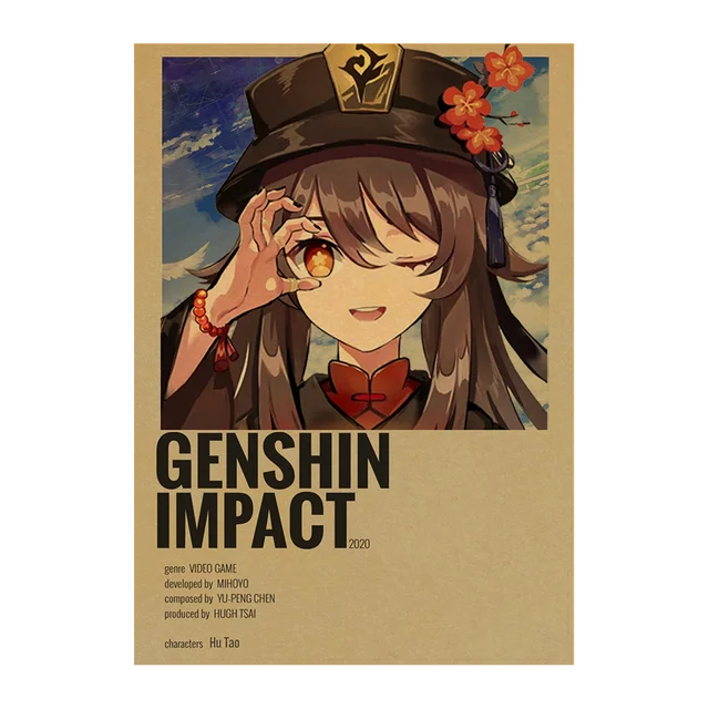Genshin Impact Anime Posters Kraft Paper Prints Home Room Decor Study Bedroom Bar Cafe Wall Paintings Cartoon Wall Stickers Kraft Paper
