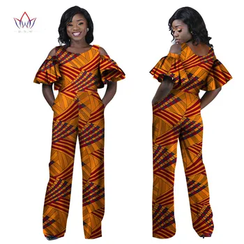 

African Jumpsuit for Women Sexy Ruffles Sleeve Jumpsuit Dashiki Clothing Pure Cotton Batik Wax Printed Clothing BRW WY2085