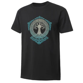 

T-Shirts Men'S Nordic Mythology Tree Of The World Print Casual Crew Neck Streetwear Hot Male Tees Tops 100% Cotton Short Sleeve