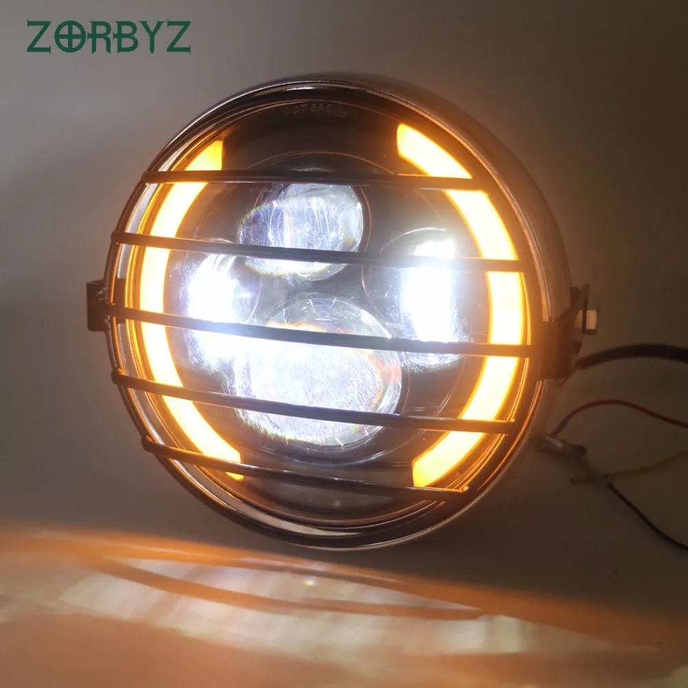 ZORBYZ светодиодный передний светодиодный Янтарный/белый Ангел глаз головная лампа с грилем боковая крышка крепления маска для Honda Kawasaki Cruisers Choppers