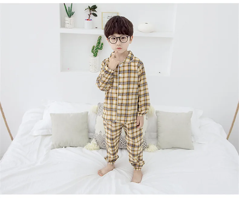 Autumn BOY'S Plaid Tracksuit Piece Korean-style Children Casual Long Sleeve Pajamas+ Pajama Pants Set