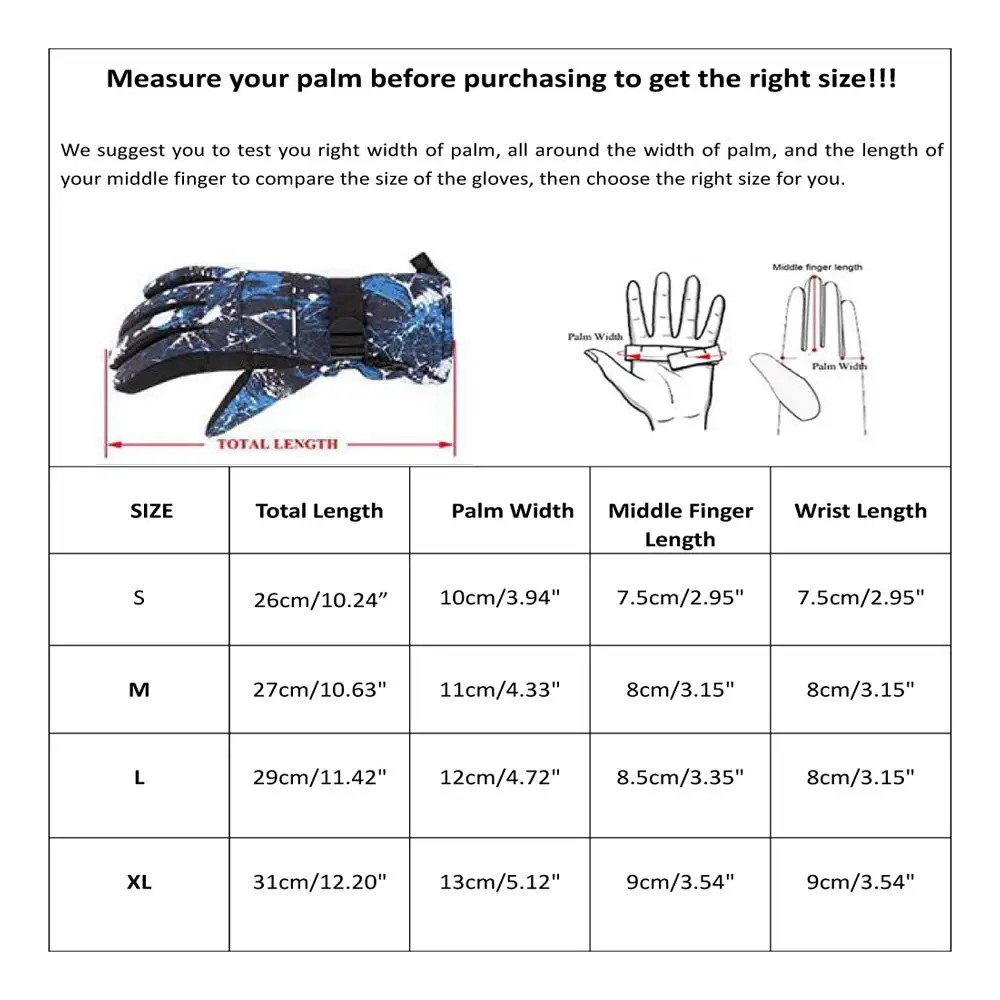 Waterproof Winter Warm Gloves Men Winter Ski Gloves Adult Windproof and Waterproof Outdoor Hiking Ski Gloves for Men and Women