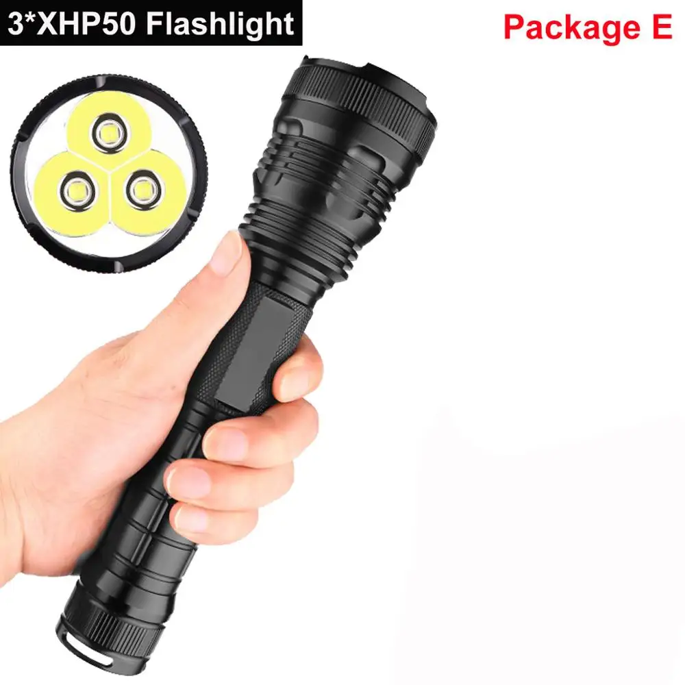 Package E Светодиодный светильник-вспышка 3* xhp50 САМЫЙ МОЩНЫЙ СВЕТИЛЬНИК-вспышка 26650 usb фонарь xhp70.2 фонарь 18650 охотничий Фонарь ручной светильник для пеших прогулок - Испускаемый цвет: Package E
