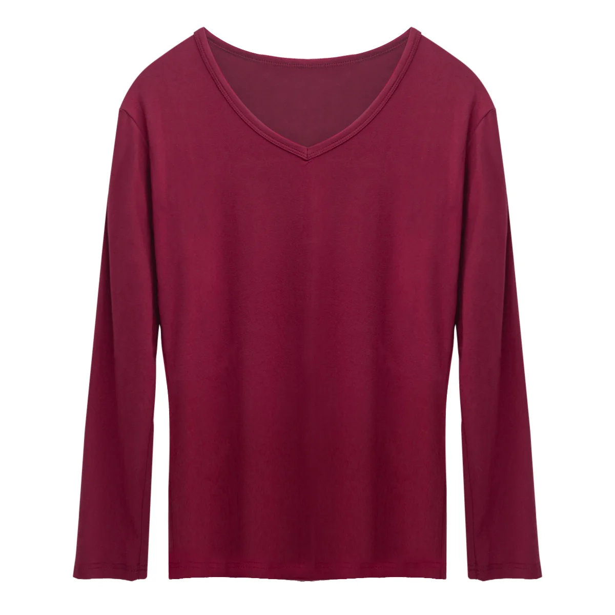 Men's Solid Casual T-shirts Long Sleeve V-neck Slim Fit Soft Comfortable Autumn Winter Inner Wear
