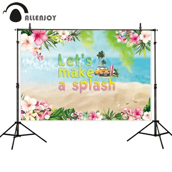 

Allenjoy Sand Beach Backdrop Flowers Leaves Summer Shell Photozone Background Let's Make a Splash Party Spring Banners Wallpaper