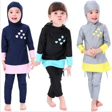 Модель года, мусульманский купальный костюм с длинными рукавами для детей ростом от 80 до 160 см, скромный мусульманский купальный костюм из 2 предметов для девочек, купальный костюм с хиджабом, пляжная одежда