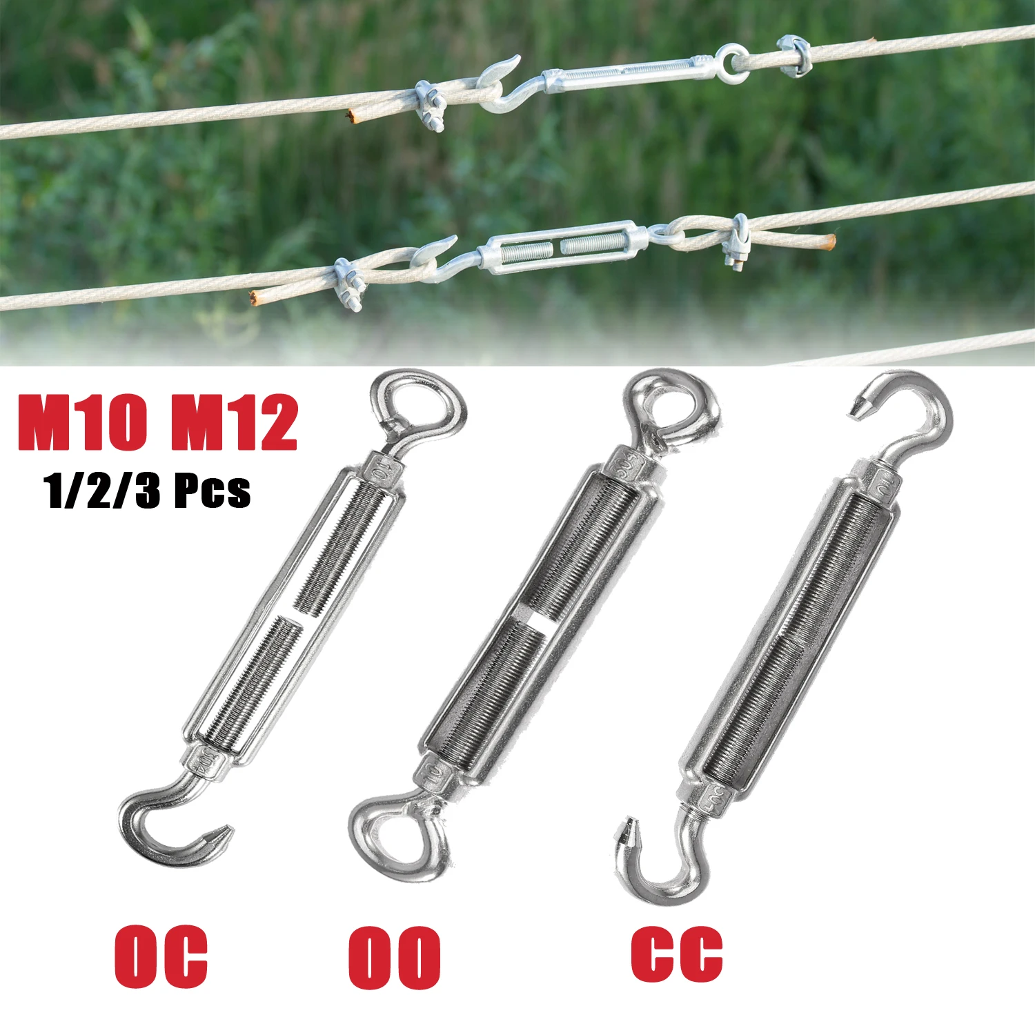 

Uxcell M10 M12 Stainless Steel Chain Rigging Hook Eye Turnbuckle Wire Rope Cable Tension Oc Oo Cc Type Sun Shade Sail Fixing kit