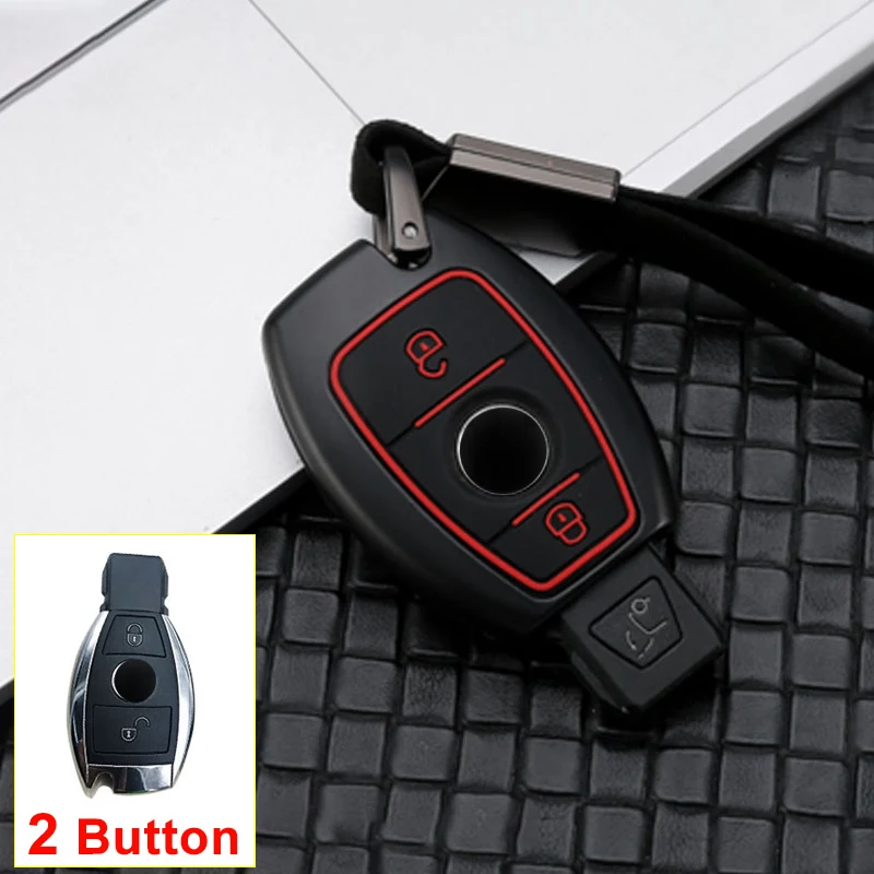 2 Button Black Red Цинковый сплав автомобильный чехол для дистанционного ключа для Mercedes benz A B R G класс GLK GLA W203 W204 W251 W205 W463 W176 GLC GLA CLK E200 W463 - Название цвета: 2 Button Black Red
