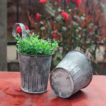 

1x Flower Pot Garden Hanging Balcony Plant Home Decor Metal Iron Potted Planter Small Metal Buckets Flower Decorative #w