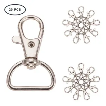 

20Pcs 360° Metal Silver Swivel Trigger Snap Hooks Lobster Claw Clasps Large Size D Ring Keychain Hooks Jewelry Findings