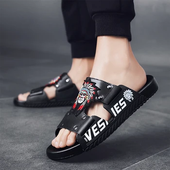 

.2020 New High Quality Summer Home Black White Slippers Comfortable Genuine Leather Leisure Men Indoor Floor Slippers Size 38-48