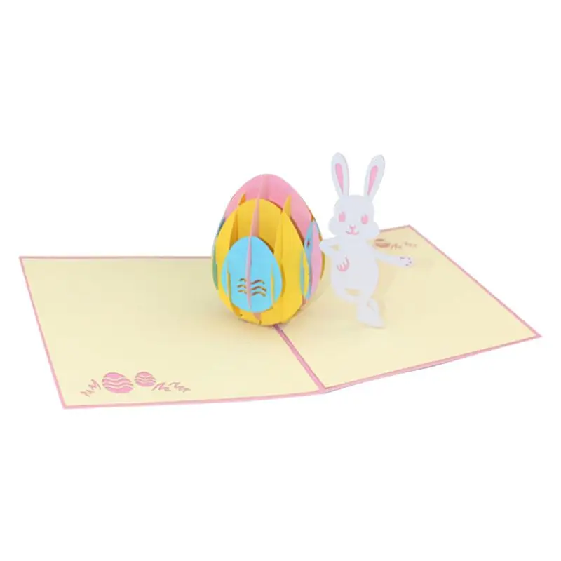 Handmade 3D Pop Up Cards Happy Easter Egg Bunny Rabbit Laser Cutting Greeting Card Gift Decoration