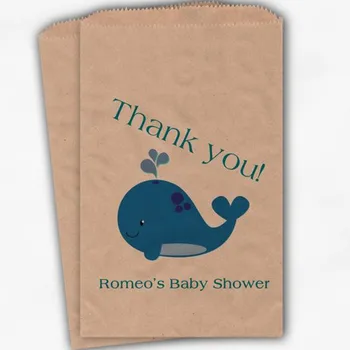 

Custom Whale Baby Shower Favor Bags - Boy or Girl Kraft Paper Treat Bags for Baby Shower - Paper Bags