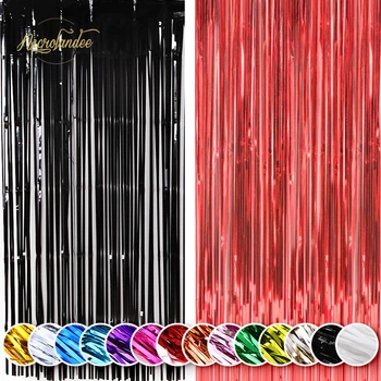 

NICROLANDEE Metallic Foil Fringe Curtains Shimmer Curtain Photo Backdrop for Halloween Christmas Wedding Birthday Party Decor