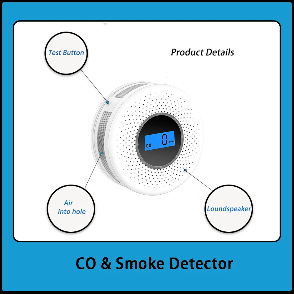 Carbon Monoxide Sensor Infrared Photoelectric Smoke Detector Wireless CO & Smoke Alarm Battery Operate Fire Protection Alarm