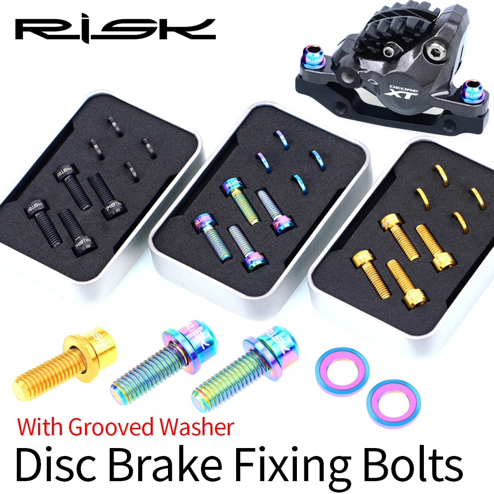 

RISK 4PCS M6x18mm Titanium Alloy MTB Bicycle Disc Brake Fixed Bolts with Washer Set for SLX XT Mountain Bike Brake Caliper Clamp