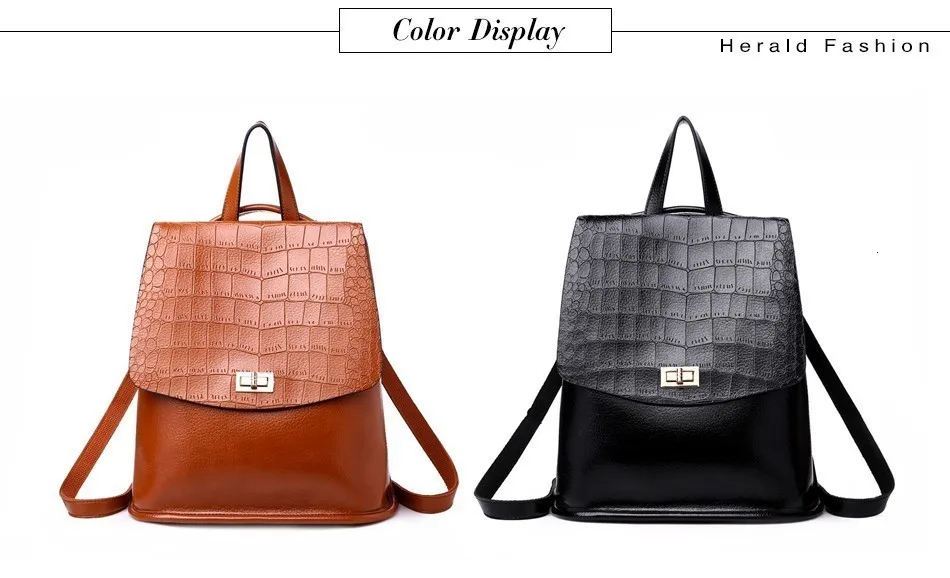 Herald Fashion Women Backpack High Quality Leather Shoulder Bag Girl's Student Bag Female Large Capacity Multifunctional Bag