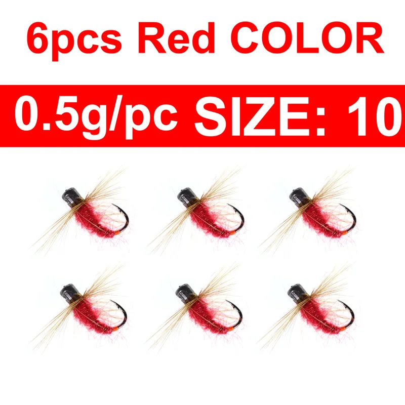 6pcs size10 Red 6 шт., 1 г, 0,8 г, 0,5 г, 0,3 г, Утяжеленный багги, червь, для ловли со льдом, приманки, Джиги, быстро тонущие, Нимфа, приманки в виде мух для зимней нортлендской рыбалки - Цвет: 6pcs size10 Red