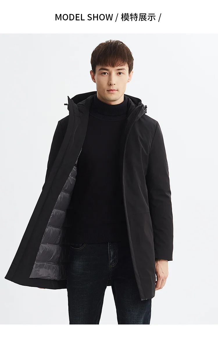 Men's Clothing Coats Jackets Solid Down Coats Down Jacket Filling White Duck down Coats Long Cloth Hooded Casual Coat Boy