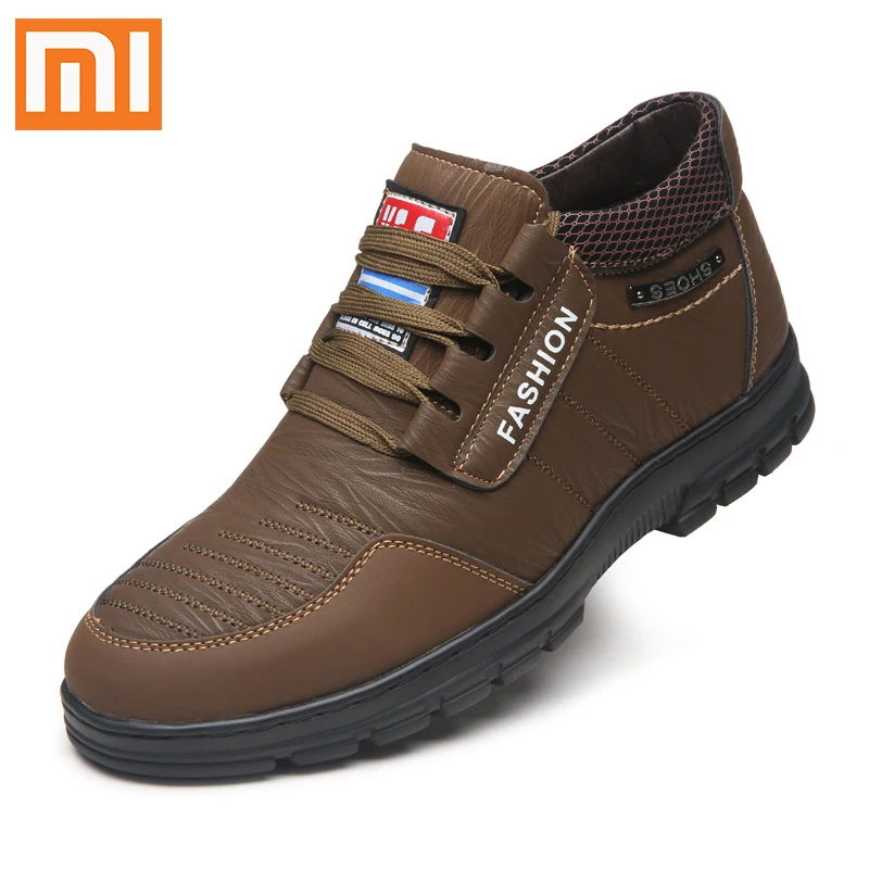 Xiaomi Fur Leather Boots Men Ankle Men Boots Real Leather Flexibly Bend 2020 New Fashion Comfort Warm Winter Snow Drop Shipping