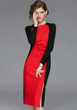 Women's New High-end Retro Dresses Improved Cheongsam Color Contrast Celebrity Hip Long Sleeve Dress Robe de mariée prom dresses