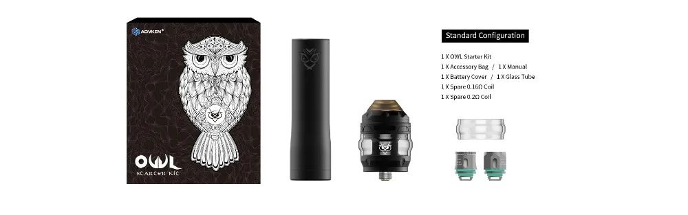 Electronic Cigarette ADVKEN Owl vape pen pod kit 0.2ohm 3ml capacity atomizer tank fit for 186502070021700 battery Vaper Kit (17)