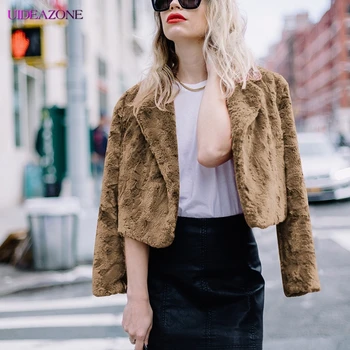 

UIDEAZONE Women Thick Warm Teddy Bear Fleece Jacket Coat Outwear Elegant Winter Soft Fur Jacket Female Plush Short Overcoat