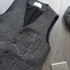 Men's Suit Formal V Neck Wool Green Herringbone Tweed Casual Waistcoat Formal Business Vest Groomman For Wedding 5