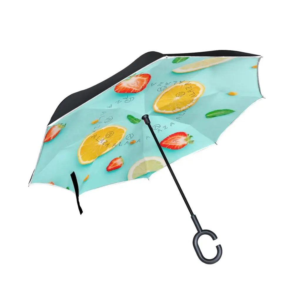 

Susino Orange And Strawberry Reverse Umbrella For Women Men Double Layer C-Shaped Handle Ladies Umbrellas Waterproof Windproof