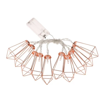 

10LED Rose Gold Iron Diamond Shape Fairy String Lights Wedding Party Christmas Indoor Outdoor Decor Battery Powered (Warm White)