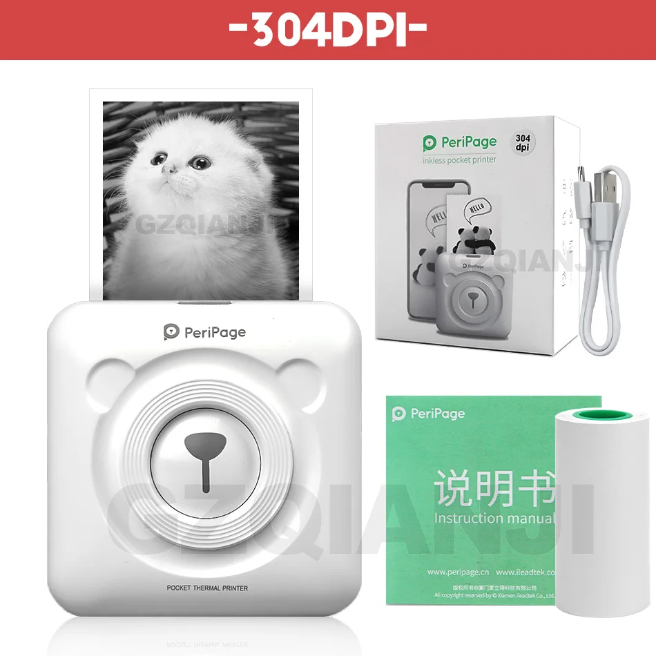 304 dpi Peripage мини фото Bluetooth принтер карманный фотопринтер для мобильного телефона Android и iOS подарки для детей и женщин - Цвет: 304dpi White Printer