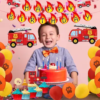 

Fire Truck Party Theme Decoration Construction Party Firefighter Fire Engine Balloon Garland Kids Boys Birthday Party Supplies