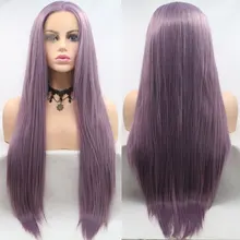 Длинные прямые Лавандовые фиолетовые натуральные высокотемпературные синтетические волосы 13*3 на кружеве парик Средняя часть волос женские парики