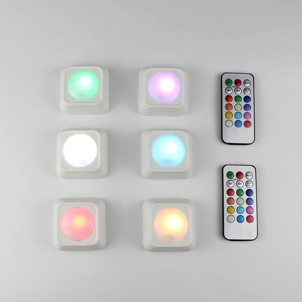 Wireless RGB LED Night Lights 2 switch Remote Control LED Puck Light Closet Cupboard Showcase Drawer Wardrobe Bookshelves Lamp - Цвет: 2Set