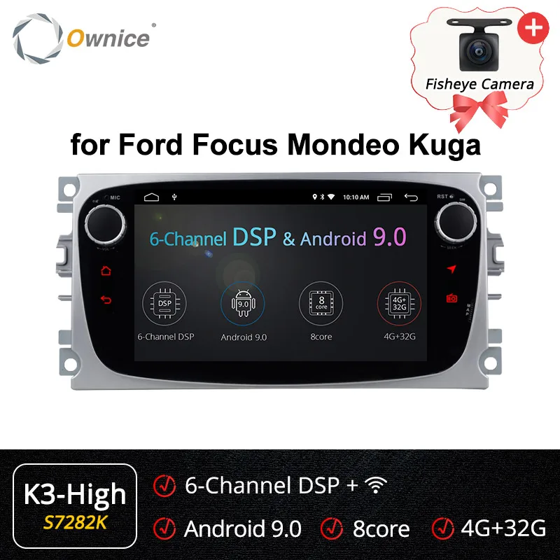Ownice K3 K5 K6 Android 9,0 2 DIN автомобильный DVD плеер gps Navi для Ford Focus Mondeo Kuga C-MAX S-MAX Galaxy стерео головное устройство 4 аппарат не привязан к оператору сотовой связи - Цвет: S7282 K3-High