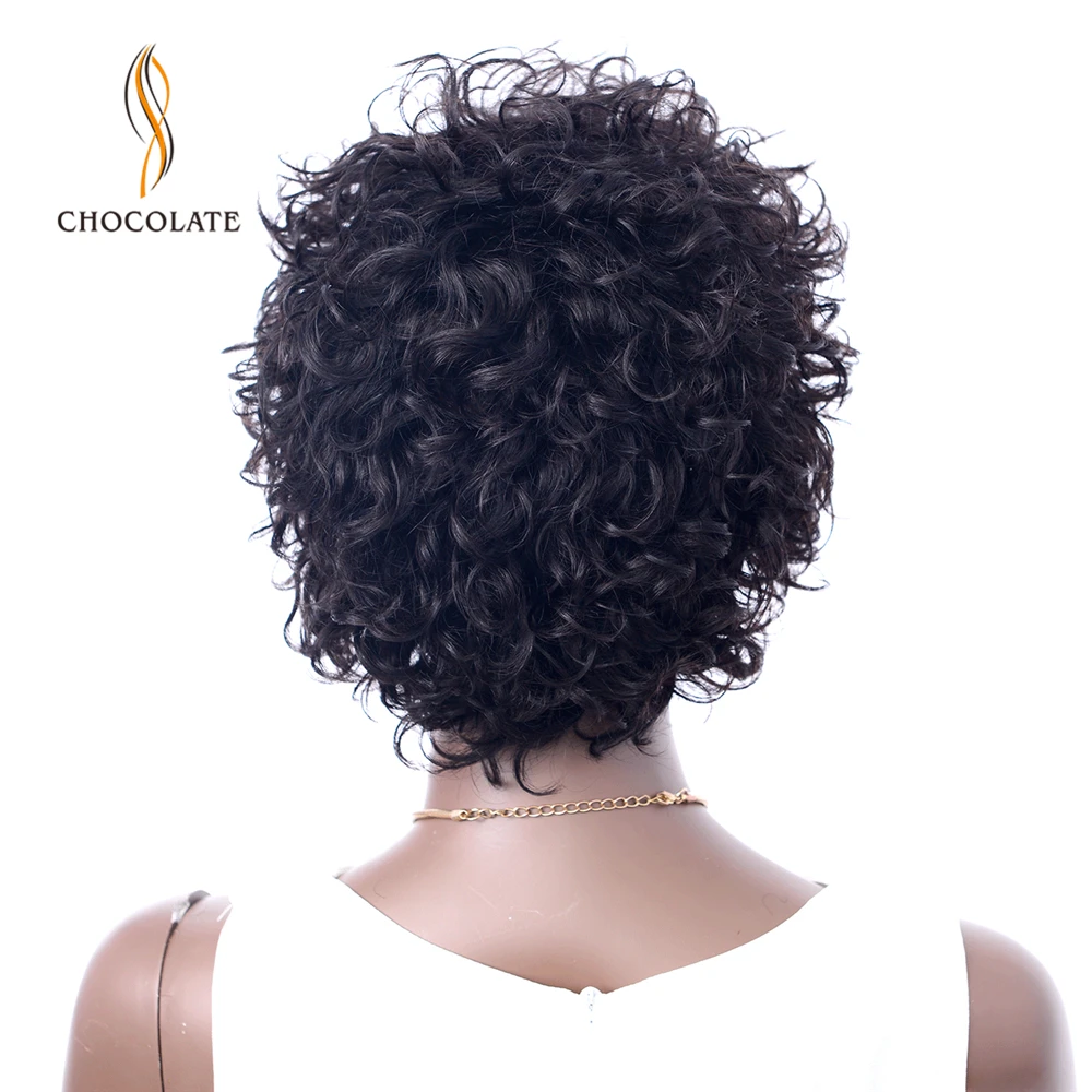 Шоколадный бразильский короткий завиток человеческих волос парики машинного