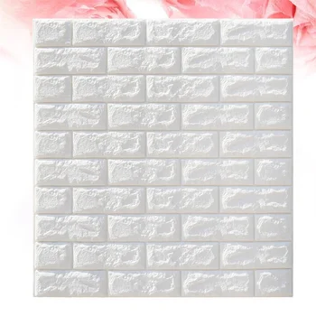 

5PCS 3D Brick Wall Stickers Self-Adhesive Panel Decal Wallpaper for TV Background Sofa Wall Decoration (White, 70x77cm)