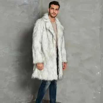 

Lanshifei Luxury Winter Men Long Faux Fur Coat Warm Thick Fox Fur Jacket Black/White Contrast Color Fur Outerwear Casual Parka