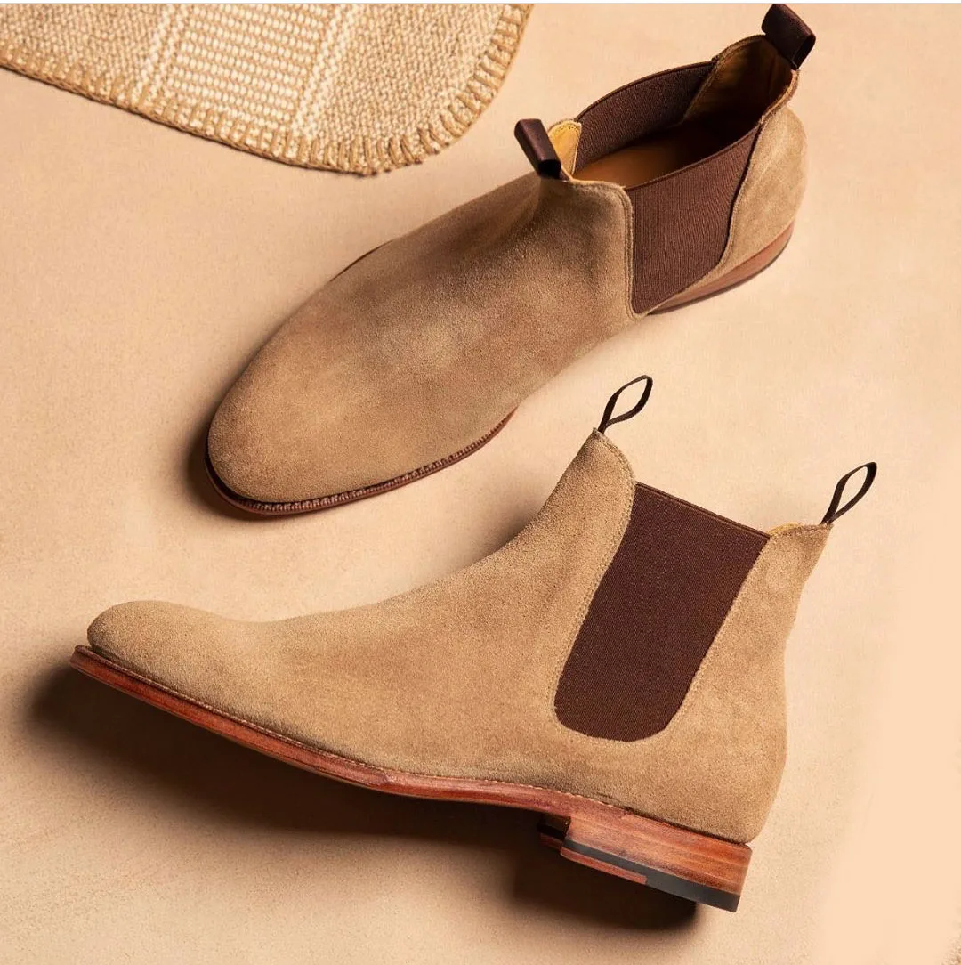 

High Quality Fashion Men Suede Leather Slip-on Boots Male Casual Classic Trendy Low Heel Chelsea Boots Zapatos De Hombre TV557
