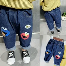 Jeans for Girls Boy Pants Children's Warm Jeans Spring and Autumn Baby Trousers Korean Version of the Cartoon Big PP Pants