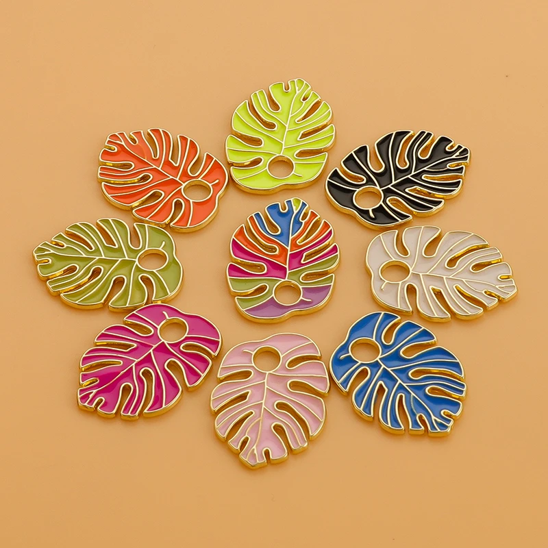 10pcs Enamel Tree Leaf Charms Banana Leaf Pendant for Jewelry Findings DIY Mini Colorful Charms Necklaces Making Accessories