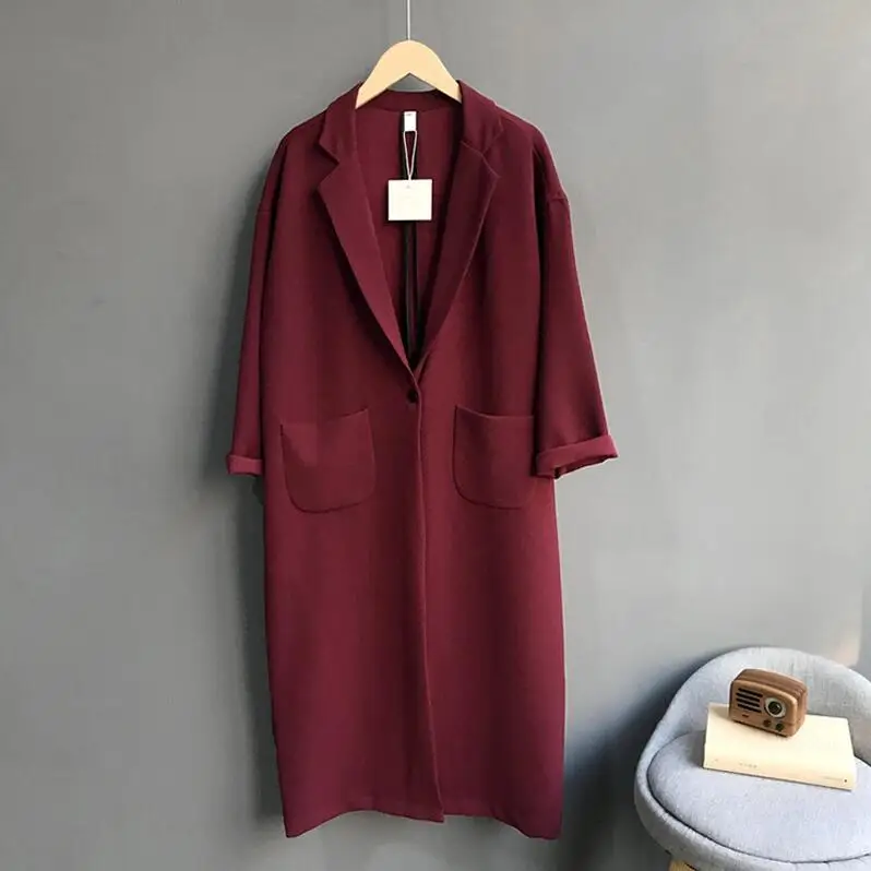 Red Стиль бойфренда женское длинное пальто Casaco Feminino женское весеннее пальто Тренч Топы для женщин Открытый стежок пальто Верхняя одежда - Цвет: Red