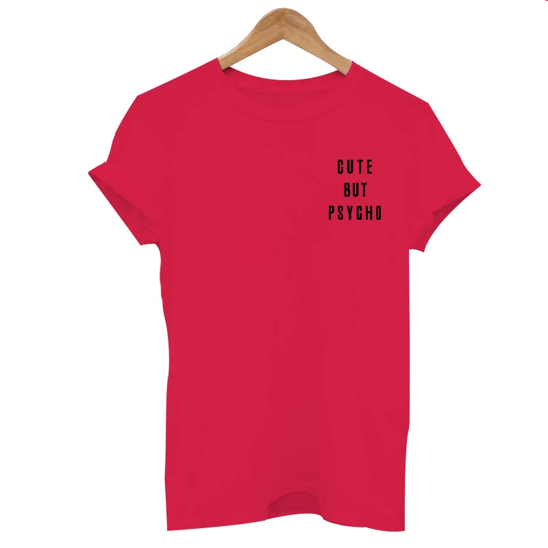 Harajuku футболка для женщин милый но Психо Tumblr поговорка одежда карман футболки - Цвет: red-2