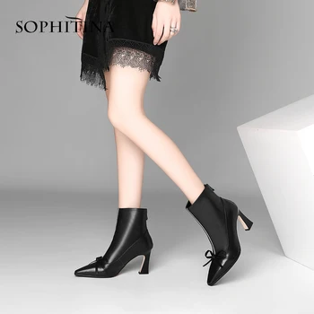 

SOPHITINA Handmade Ankle Boots Fashion Butterfly-Knot Special Design Heel Shoes High Quality Genuine Leather New Boots MO280