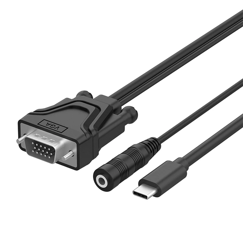 Кабель-адаптер type-C для VGA, провод с 3,5 мм аудио разъемом, HD ТВ кабель-конвертер, адаптер для ПК, ноутбуков, дисплеев, телефонов