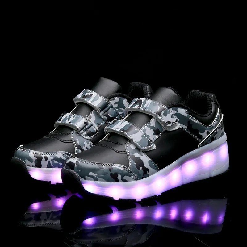 

2020 New Single Children bao zou xie BOY'S Colorful Light Shoes Charging Girls Camouflage Rollerskate a Generation of Fat