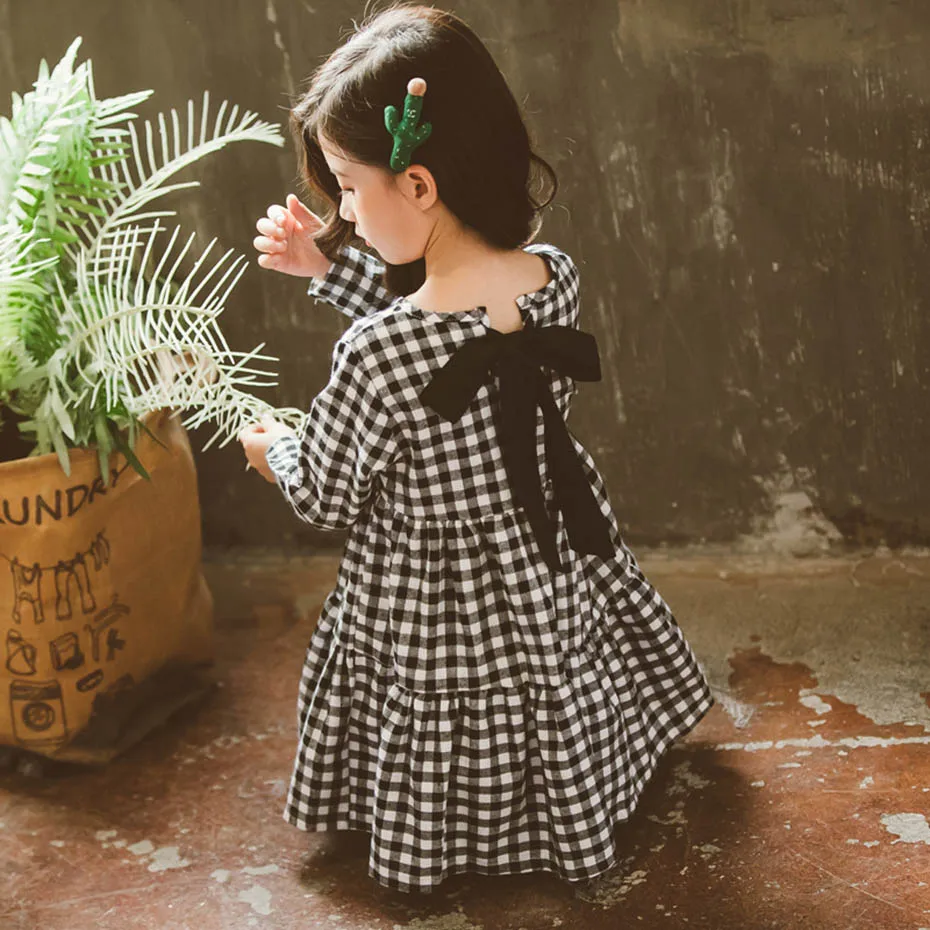 Платье, модное клетчатое платье для девочек, плиссированное платье с длинными рукавами для детей, осенняя Корейская одежда для девочек 6, 8, 10, 12, 14 лет