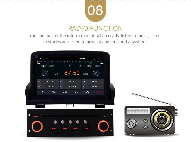 Flash Deal LJHANG 1 Din Car DVD Multimedia Player Android 9.0 for Peugeot 307 GPS Navigation Car Radio Stereo Bluetooth Video WIFI RDS IPS 10